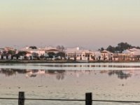 Ermita de Ell Rocío  El Rocío view from restaurante Aires de Doñana : Hermitage, El Rocío, Spain